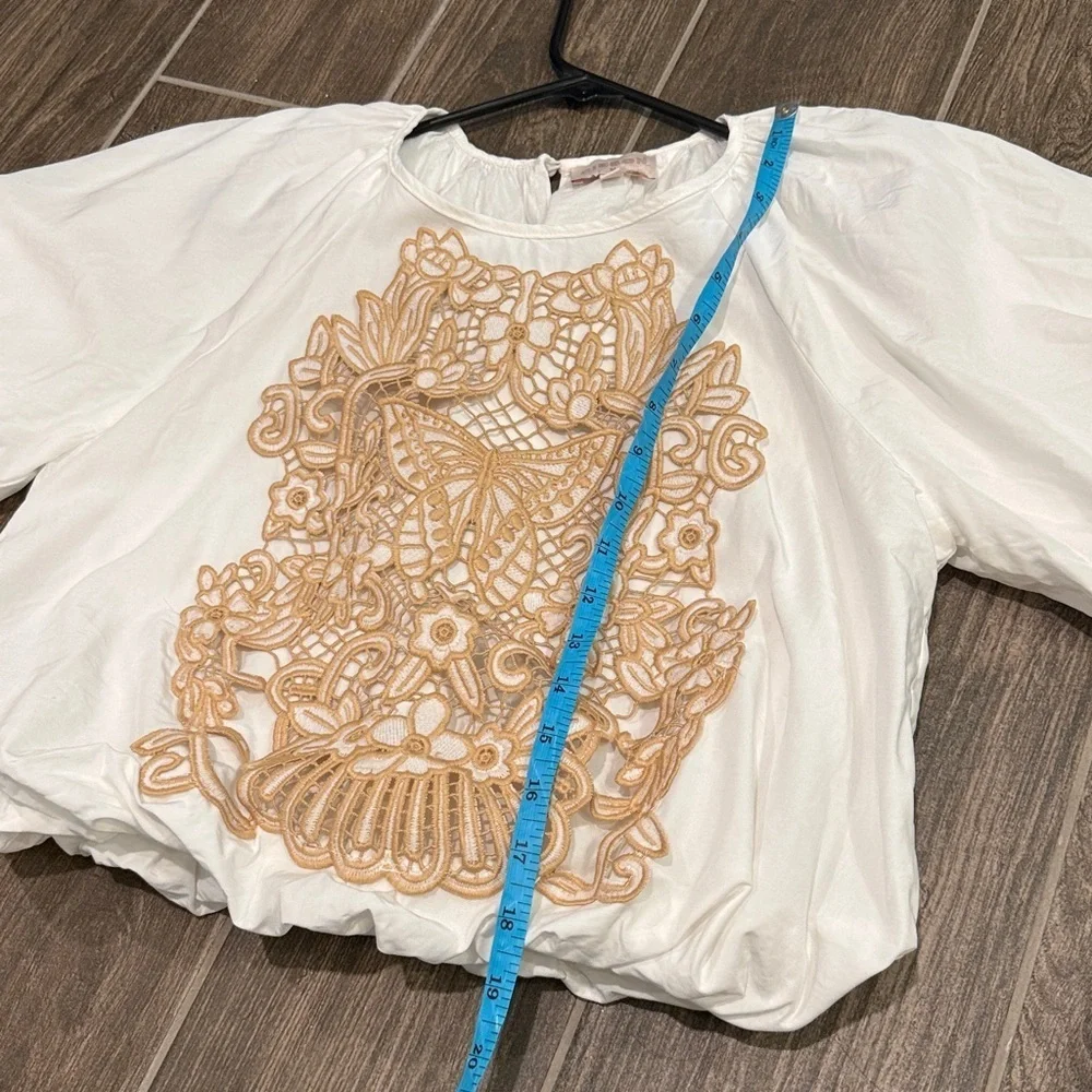 Anthropologie Crafty Linen Blend Puff-Sleeve Top by Ciebon